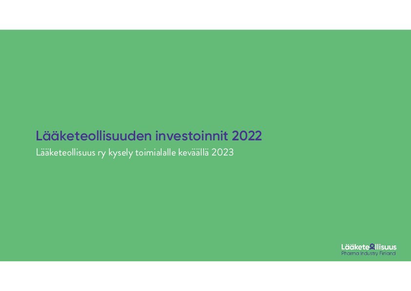 Lääketeollisuuden investoinnit 2022